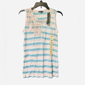 Popori Collection Blue and White Striped Sleeveless Lace Embellished Tank Top